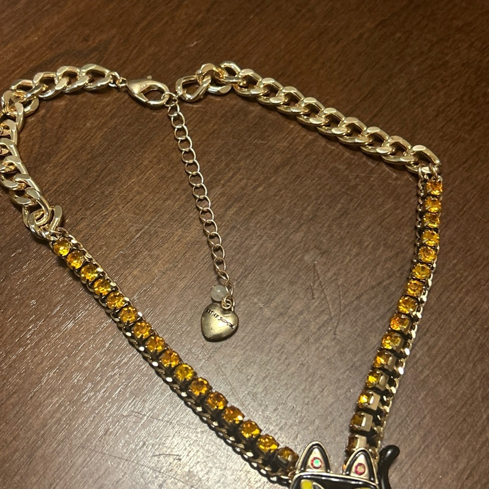 Betsey Johnson Gold Tone & Crystal Black Cat & Pink Pumpkin Pendant Necklace - Picture 4 of 5